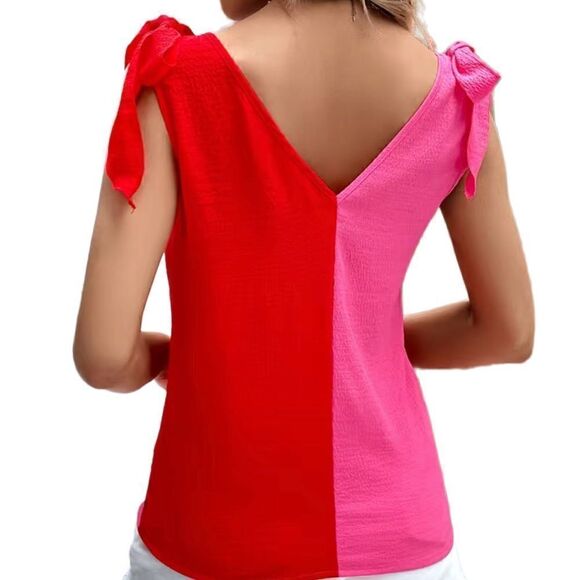 New! Red and Pink Shoulder Tie Top Sz XXL - Picture 3 of 6